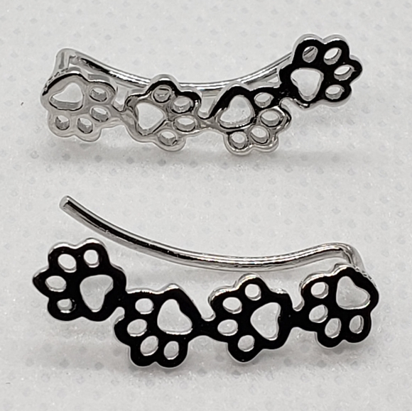 925 Sterling Silver Dog Cat Paw Prints Climbers - Picture 8 of 8